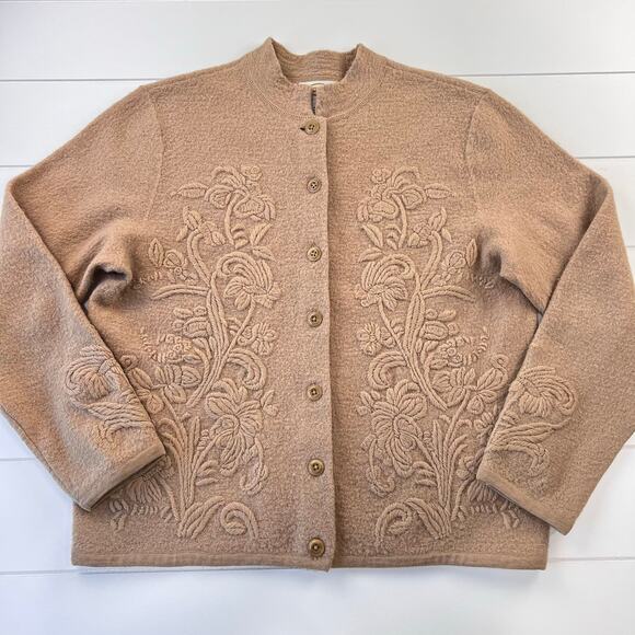 Talbots Vintage Wool Button Up Floral Beige Sweater Cardigan Women's size Small - Picture 1 of 6